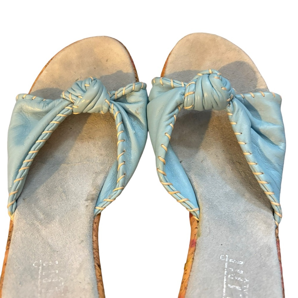 Avellini‎ Italian Light Blue Knot Wedge Sandals - Picture 3 of 7